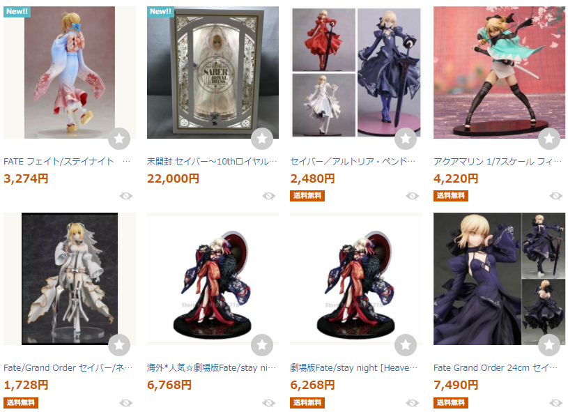 ヤフオクでのフィギュア検索結果
